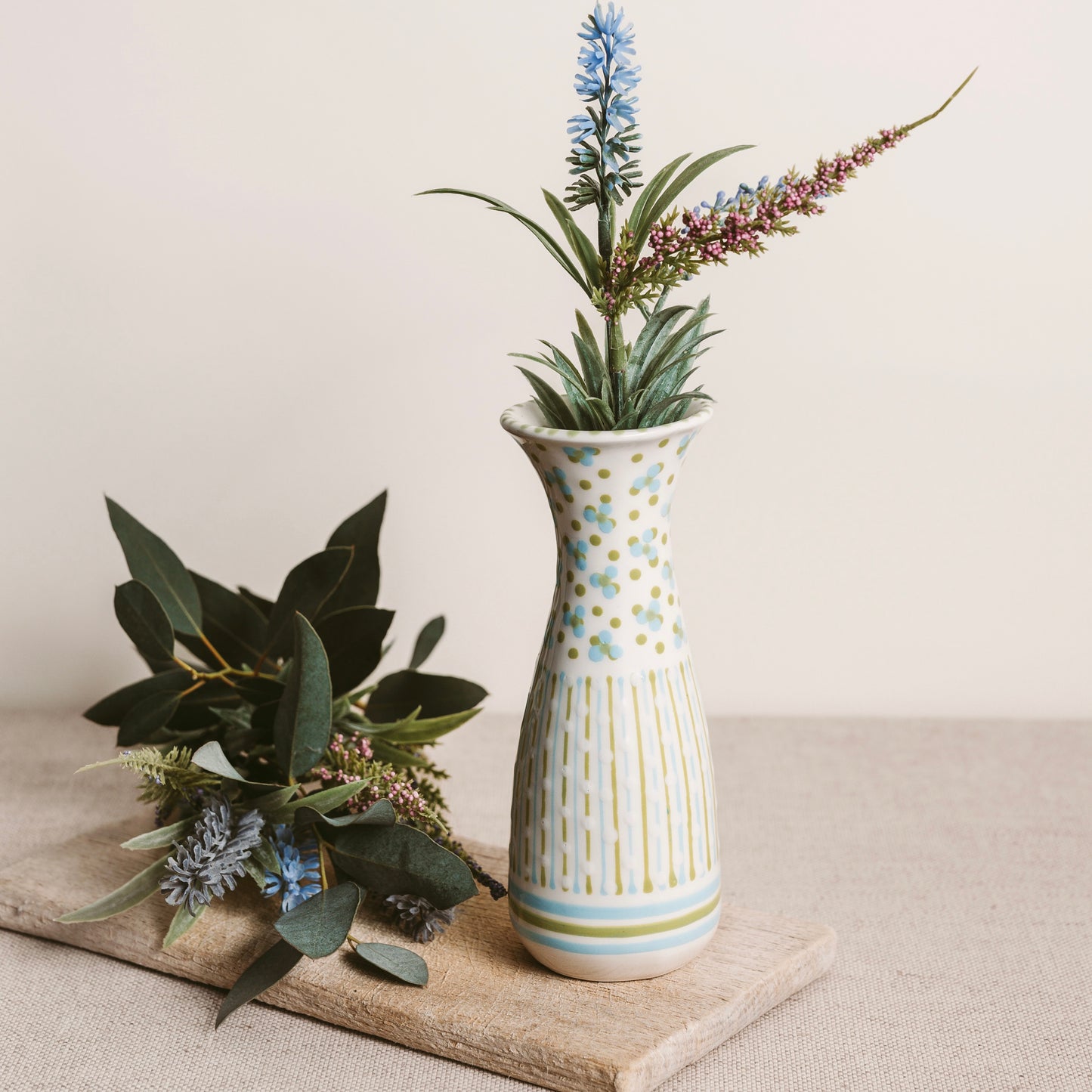 Seaside Serenity: Hand-Painted White, Blue and and Green Bud Vase