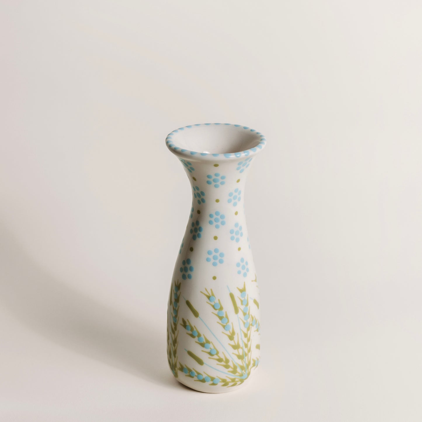 African Skies: Hand-Painted White, Blue and Green Bud Vase