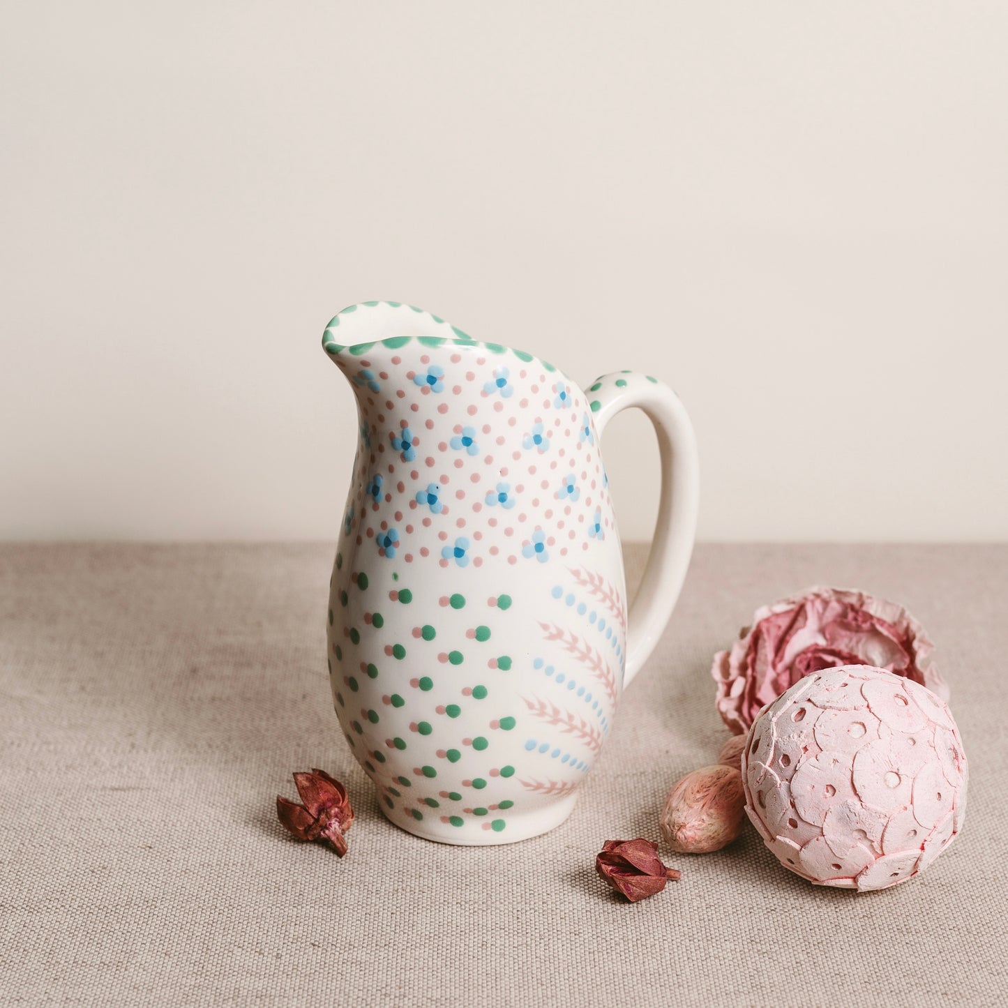 African Dusk: Hand-Painted Pink and White Plump Jug