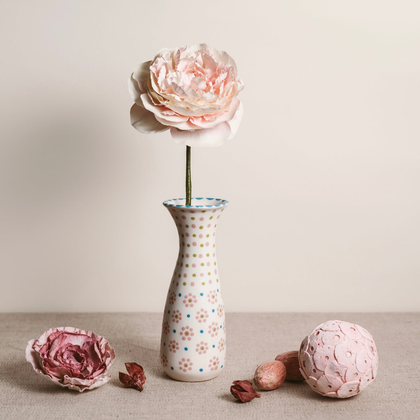 Savannah Blush: Hand-Painted Pink, White and Blue Bud Vase