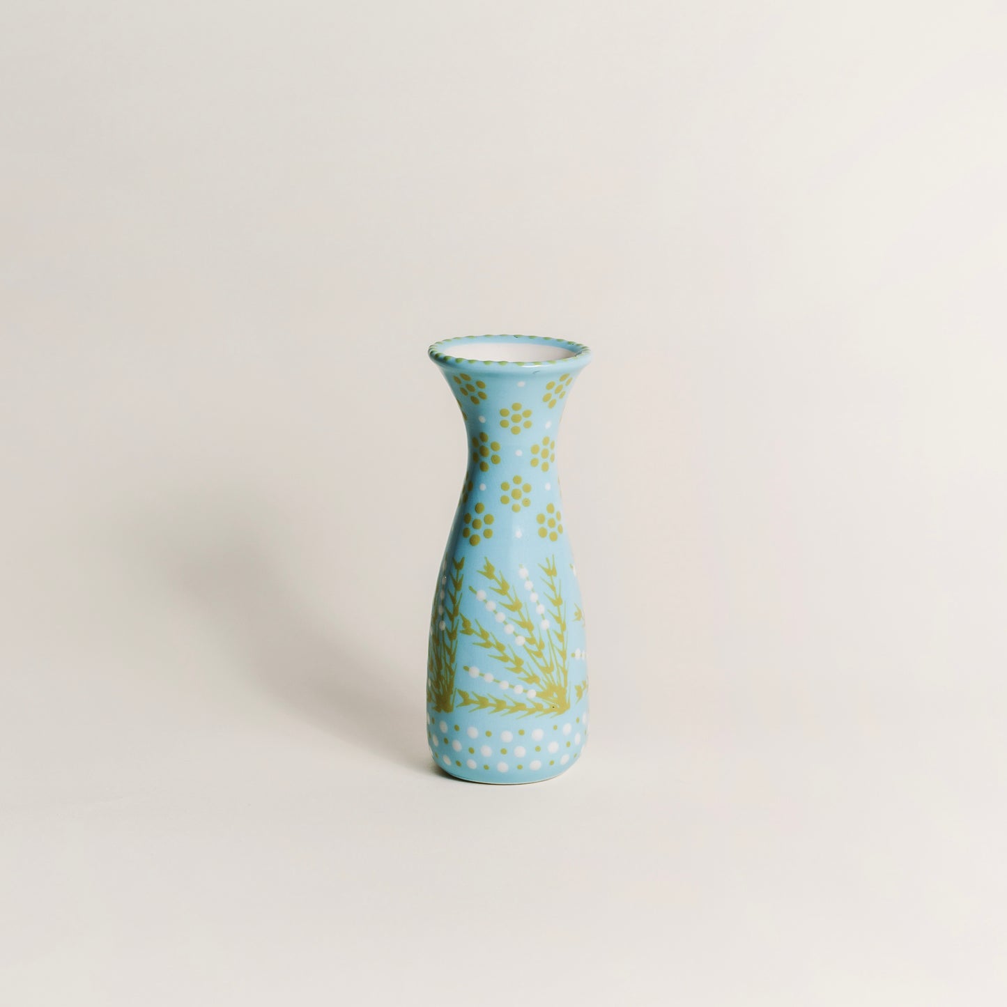 Coastal Breeze: Hand-Painted Blue, Green and White Ceramic Bud Vase