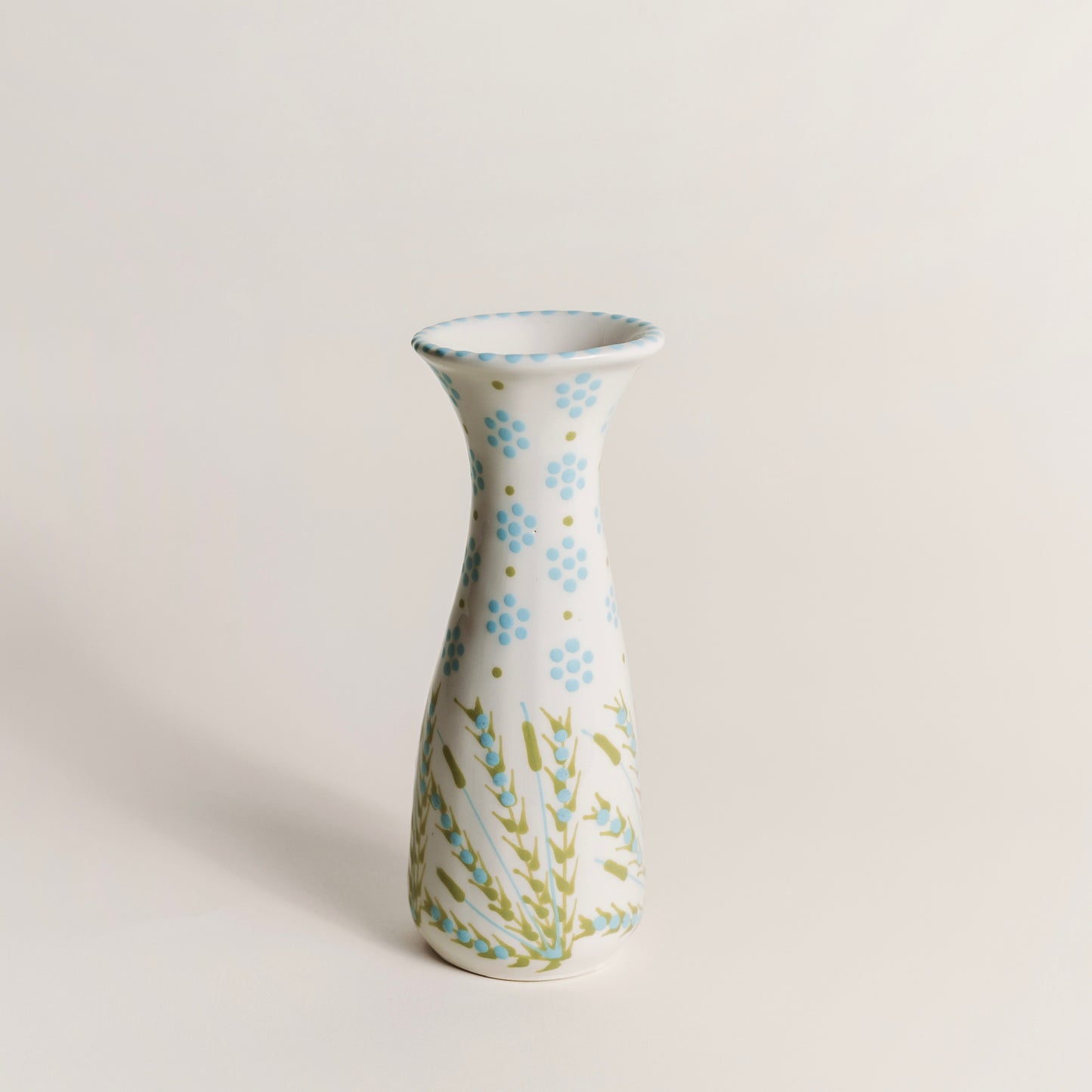 African Skies: Hand-Painted White, Blue and Green Bud Vase