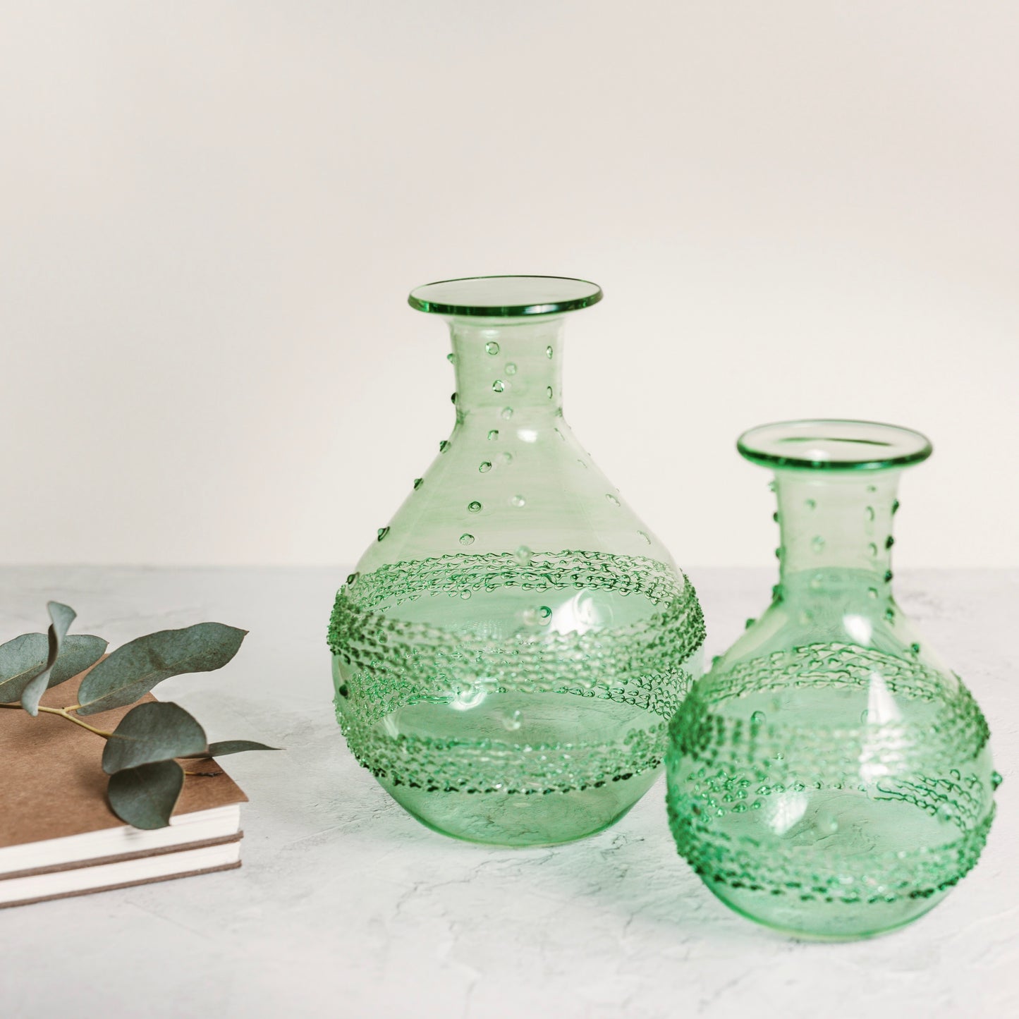 Hand Made Shimmering Green Glass Bud Vase