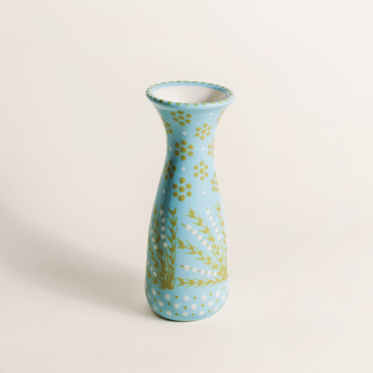 Coastal Breeze: Hand-Painted Blue, Green and White Ceramic Bud Vase