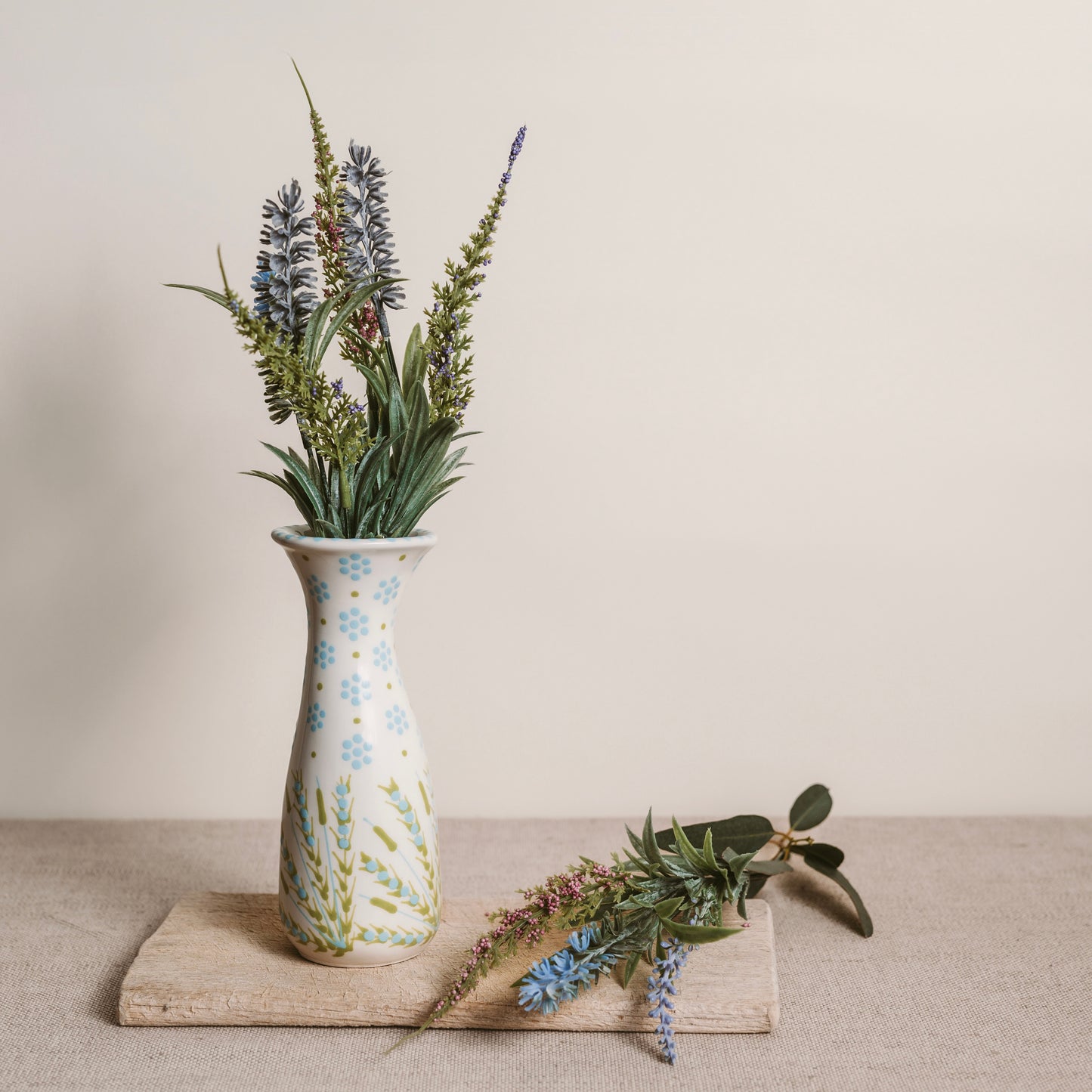 African Skies: Hand-Painted White, Blue and Green Bud Vase