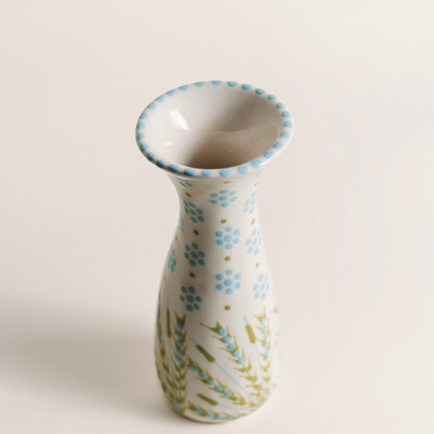 African Skies: Hand-Painted White, Blue and Green Bud Vase