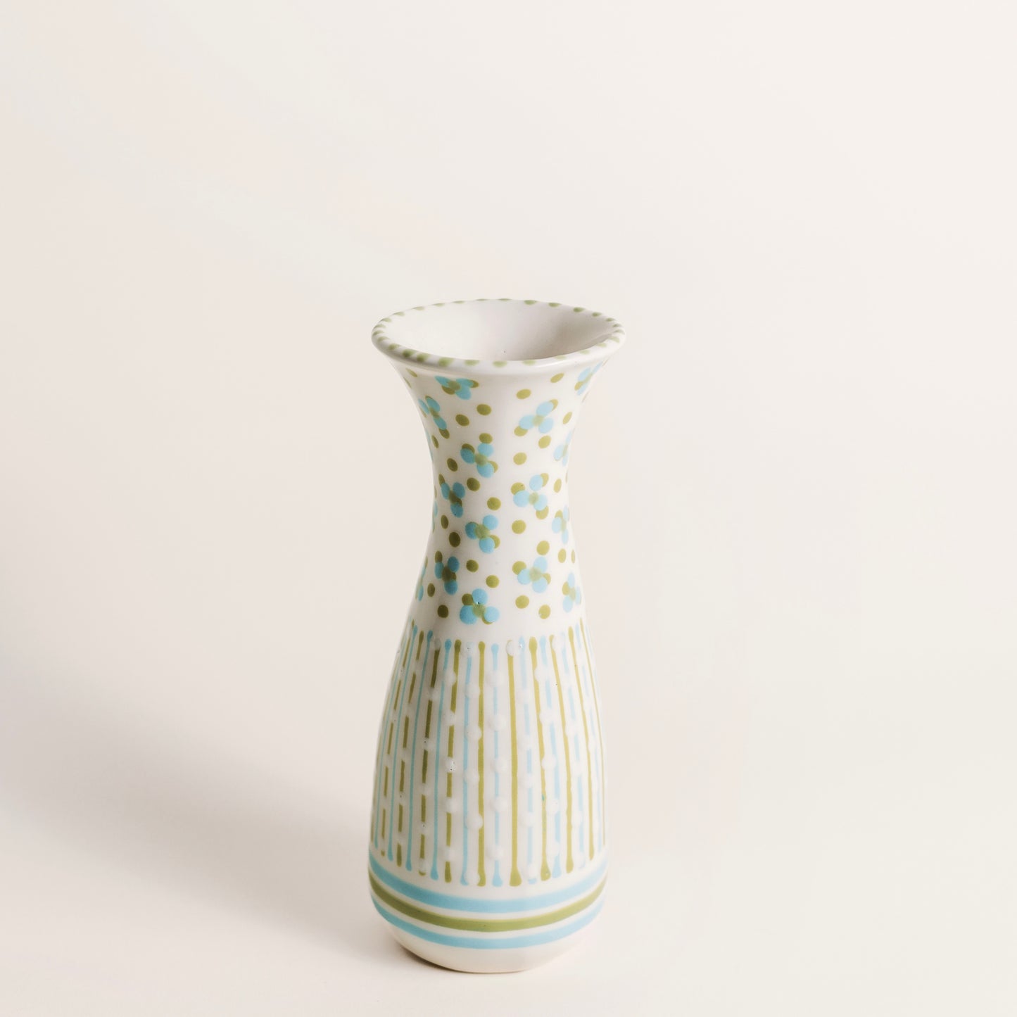 Seaside Serenity: Hand-Painted White, Blue and and Green Bud Vase