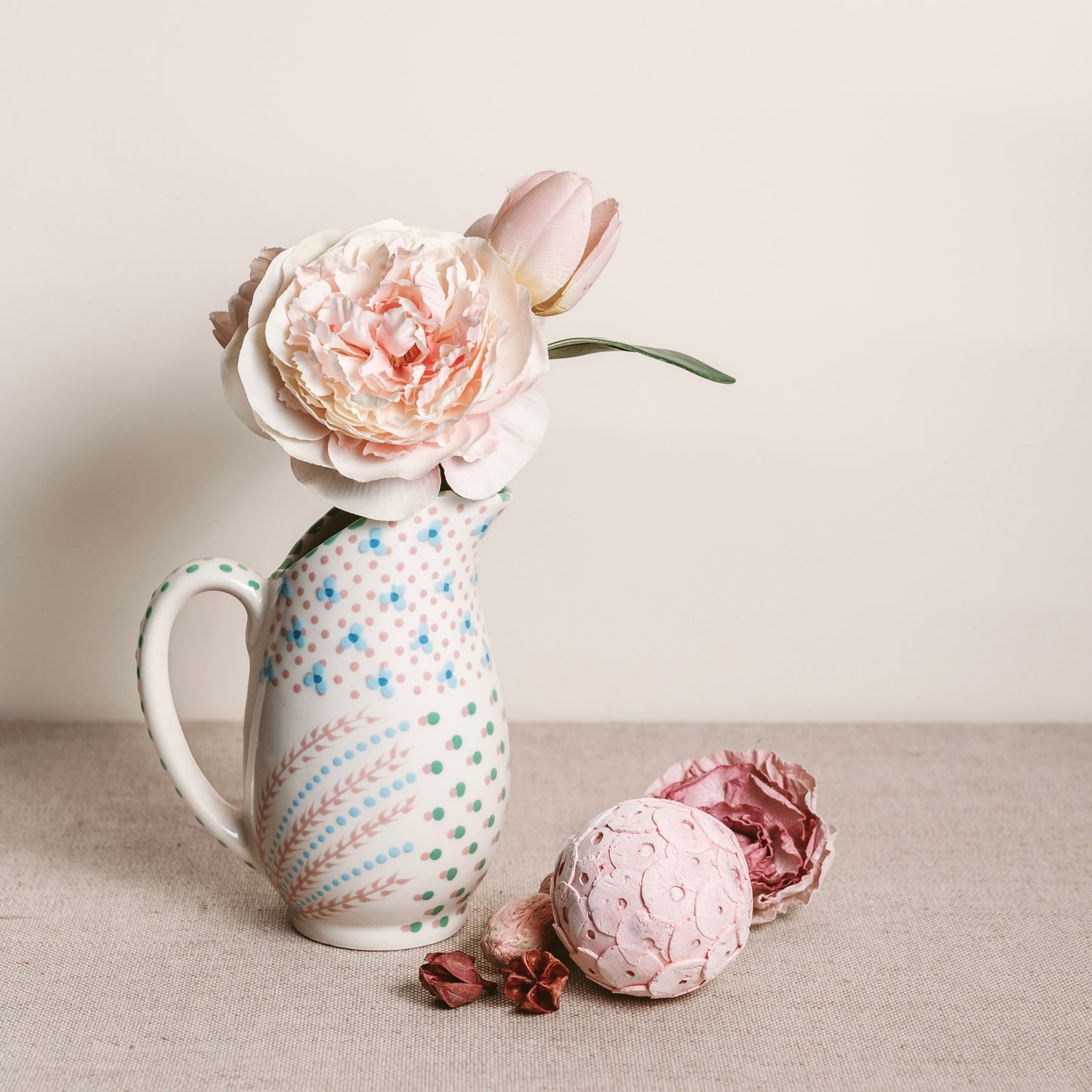 African Dusk: Hand-Painted Pink and White Plump Jug