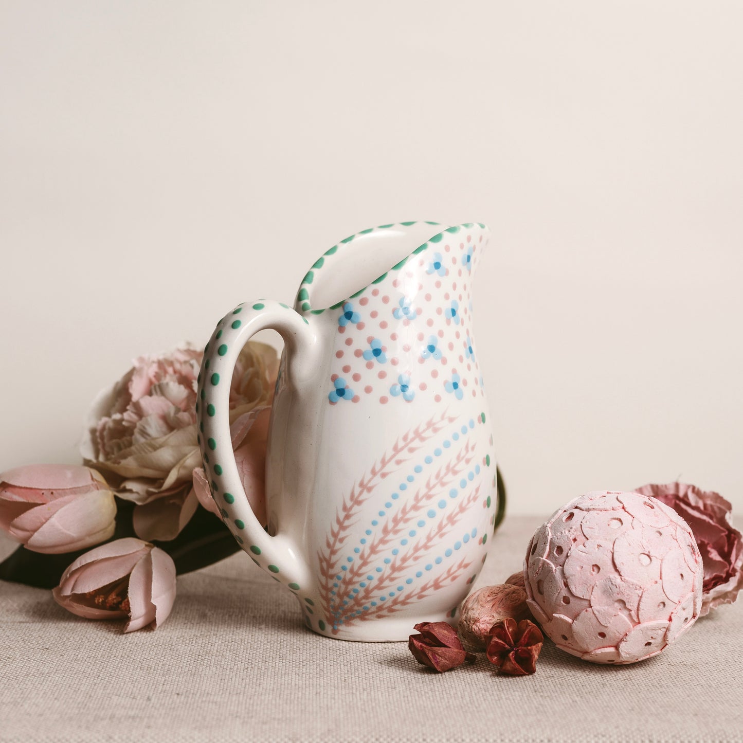 African Dusk: Hand-Painted Pink and White Plump Jug