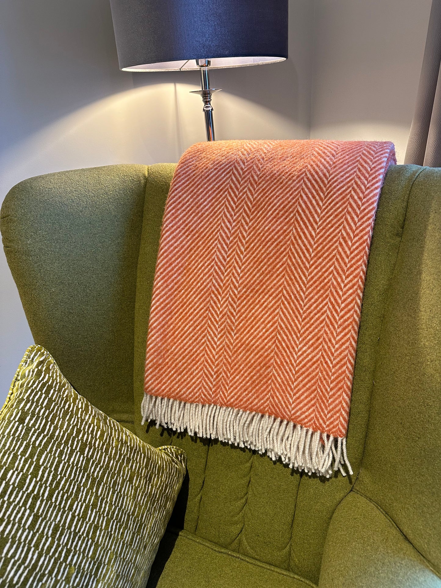 Cotswold Warmth: Stylish Authentic Shetland Chevron Blanket in Radiant Orange