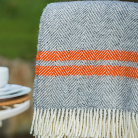 Pumpkin Stripes: Pure Wool Heringbone Blanket